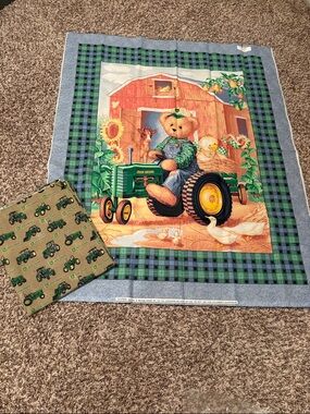 John Deere Green Tractor Teddy Bear Farm Panel with back fabric